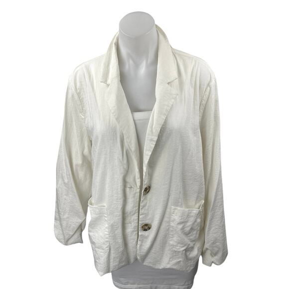 Le Lis White Button Front Notch Collar Pockets Long Sleeve Blazer Coat Jacket M - Picture 1 of 4